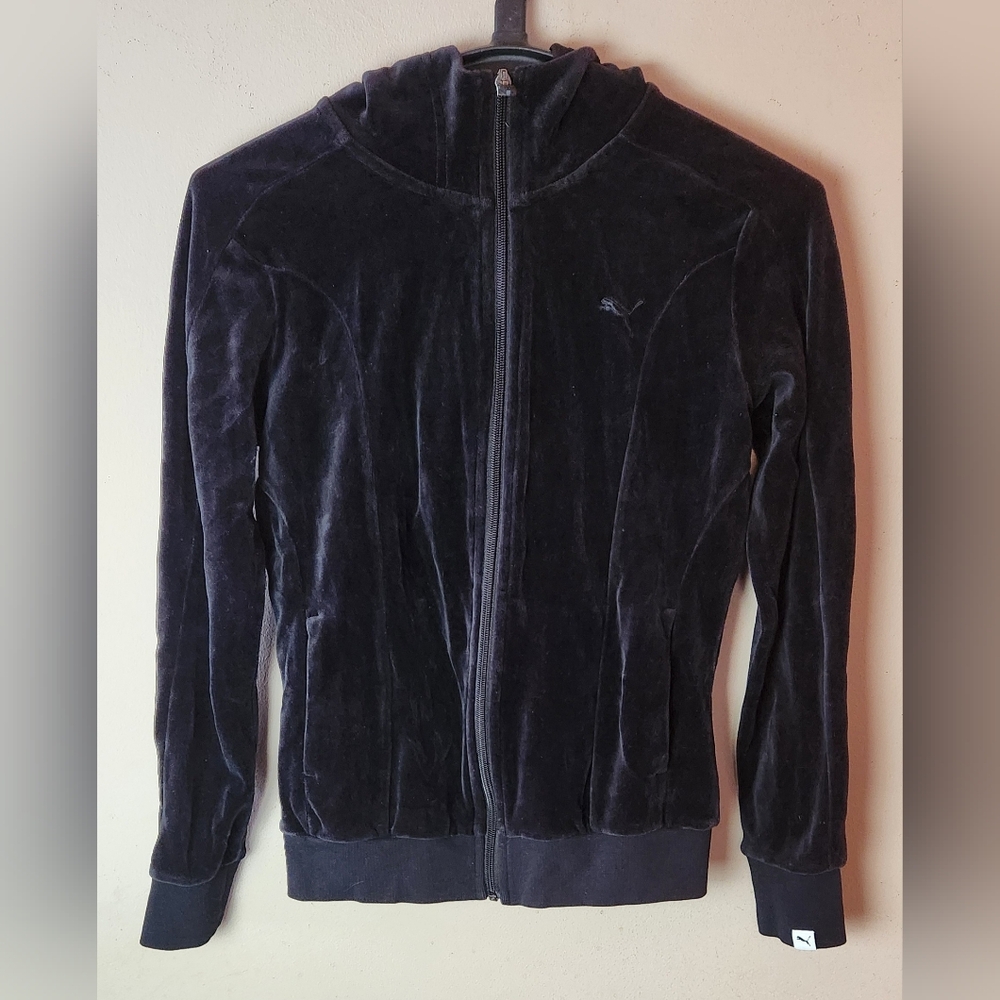 Puma Black Velour Zip-Up Hoodie